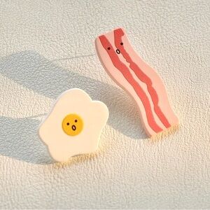 Acrylic Fried Egg & Bacon Strip Earrings